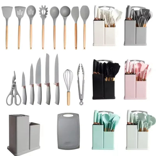 19 PCs Silicon Cooking & Knife Set With Board