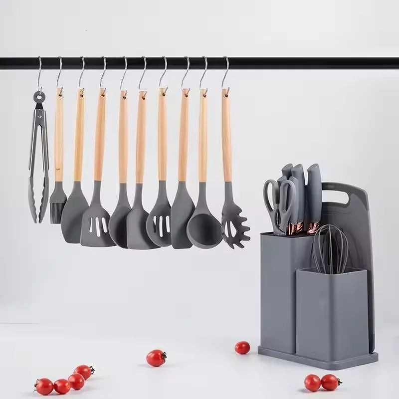 19 PCs Silicon Cooking & Knife Set With Board