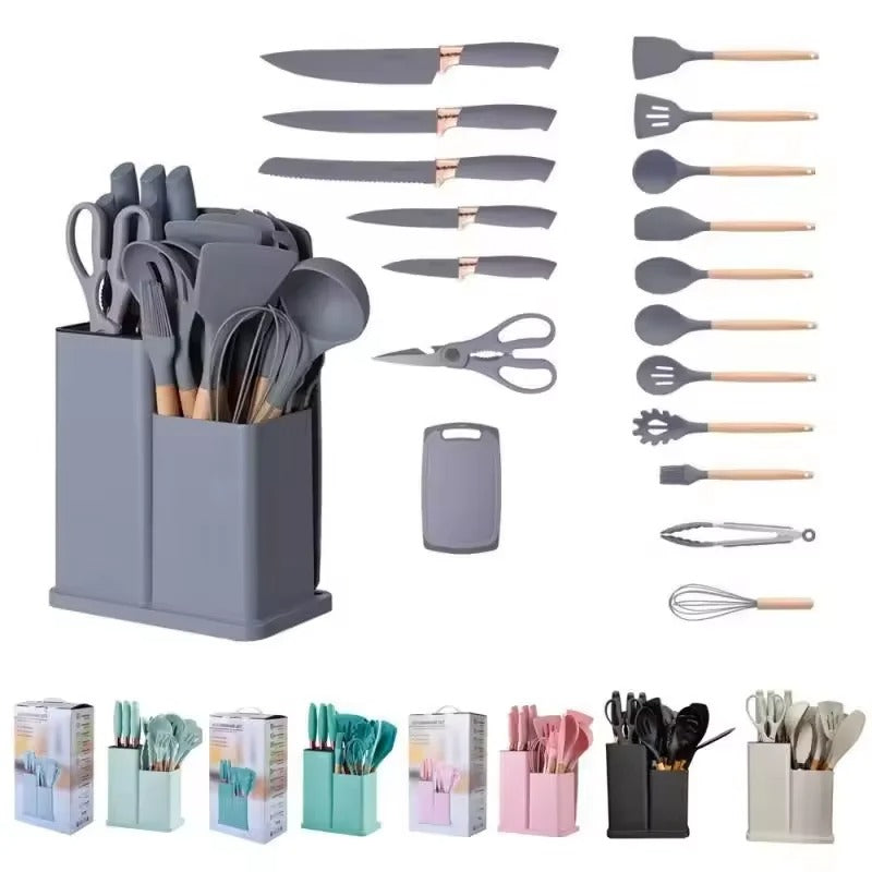 19 PCs Silicon Cooking & Knife Set With Board
