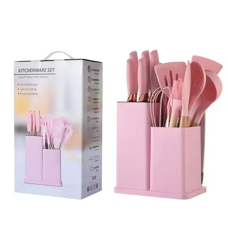 19 PCs Silicon Cooking & Knife Set With Board