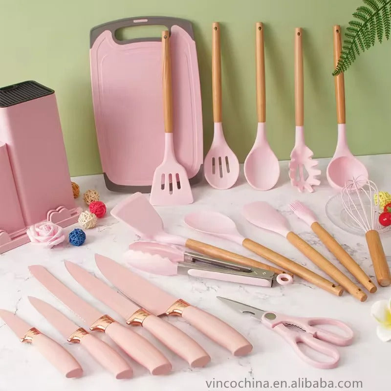 19 PCs Silicon Cooking & Knife Set With Board